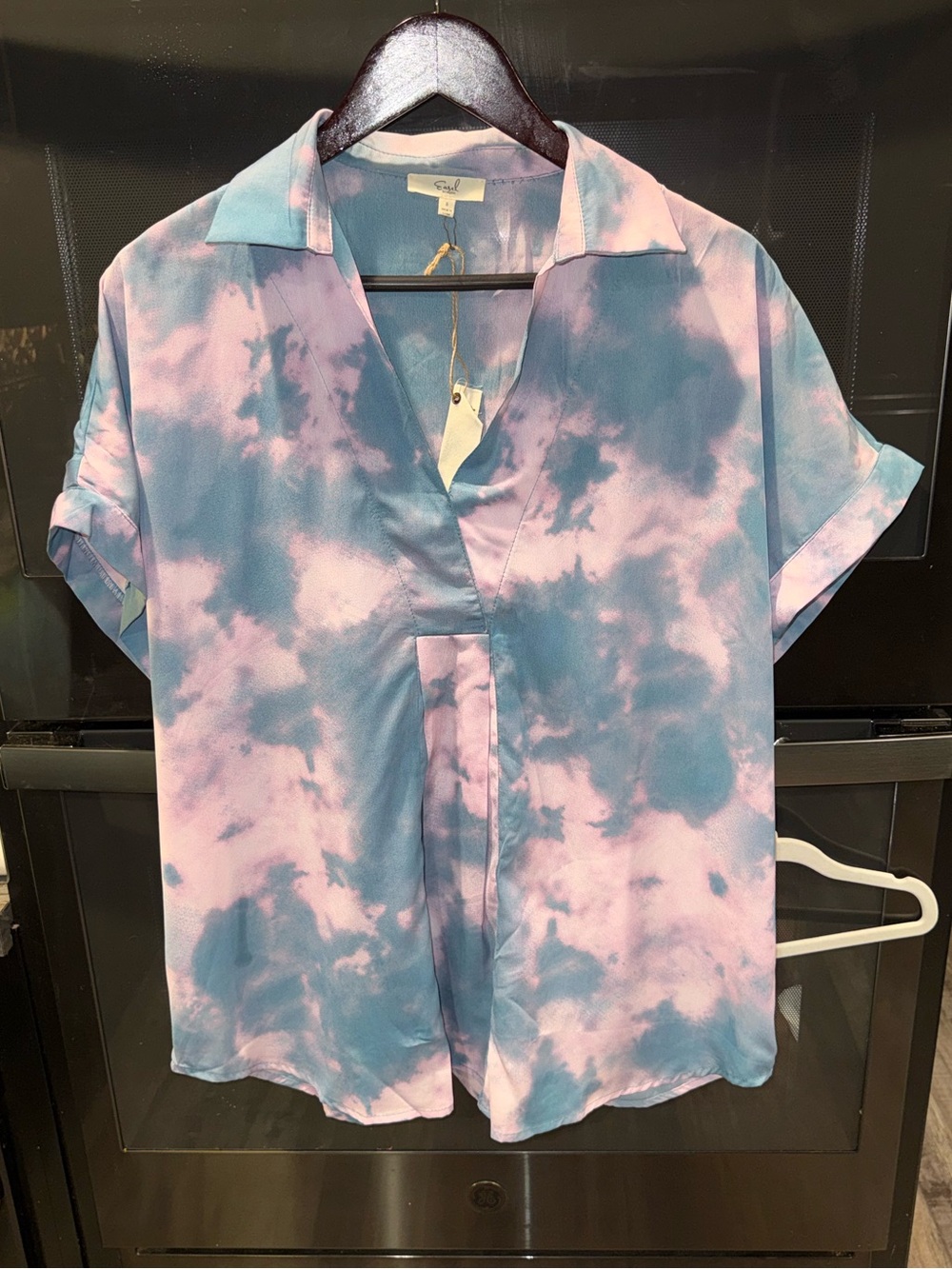 easel Tie-Dye Button Down Blouse - Blue & Pink